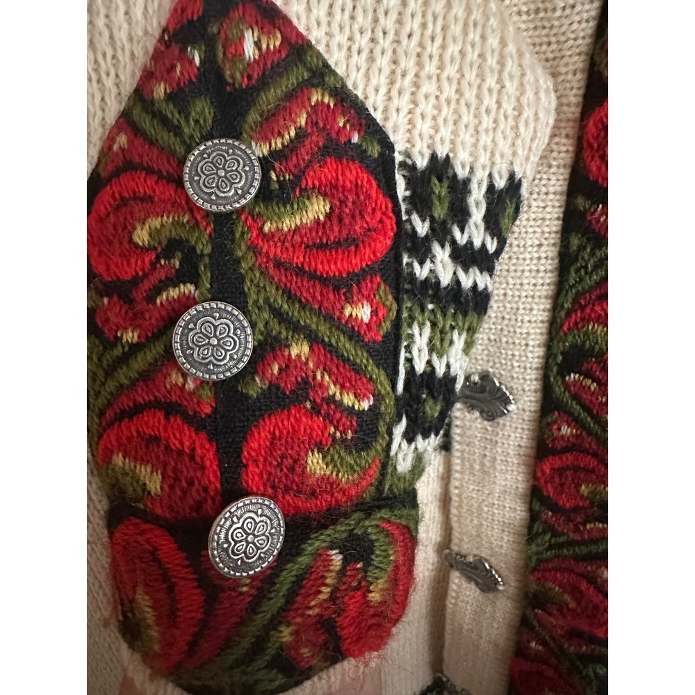 Vintage Nordstrikk Norwegian Wool Cardigan Sweater Silver Clasps Fair Cream - Picture 4 of 7